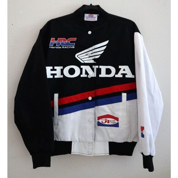 JT Racing x Honda Speed Women's Sz M Black Racing Vintage Bomber Jacket - Picture 1 of 10